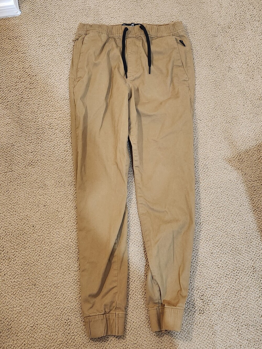 Brand New Hollister Boys Khaki Drawstring Joggers with Cuffed Ankles Size XS